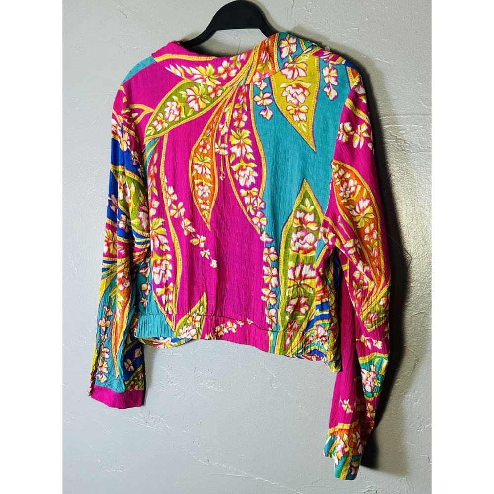 Haute Hippie colorful spring blouse cross-closure front tropical print Size L - Picture 4 of 12